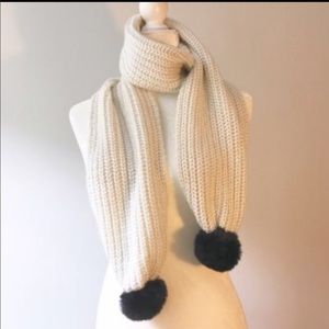 Kate Spade Cream & Black Luxe Fur Knit Scarf